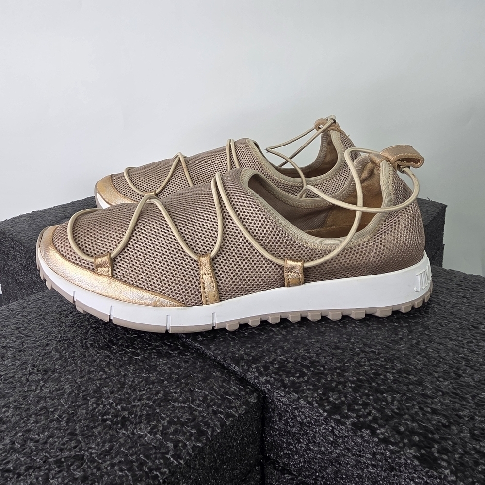 Authentic Jimmy Choo London Women 6.5 EU 36.5 Metallic KnitMesh Shoes Trainers
